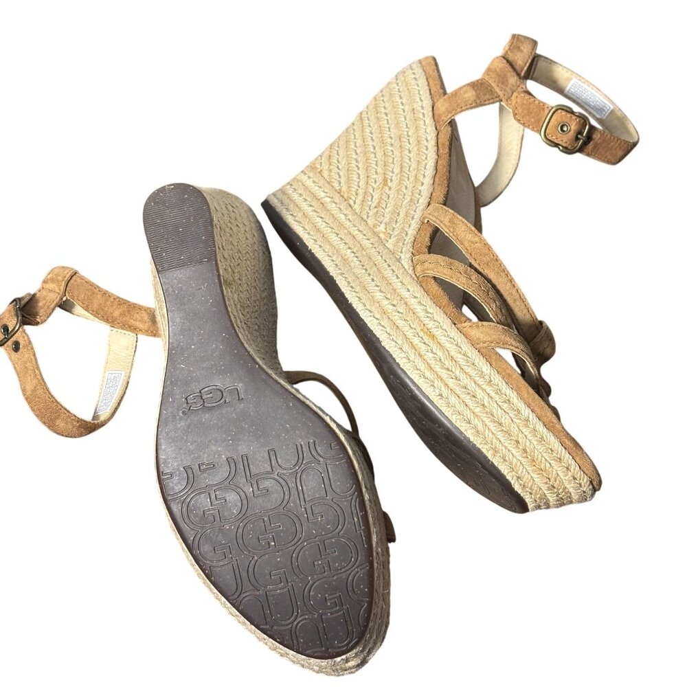 UGG Womens Suede Espadrille Wedge Sandals With Adjustable Ankle Strap Size 10 - Picture 5 of 9